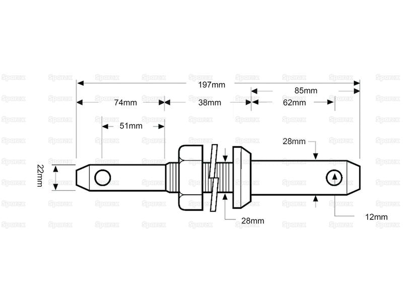 Lower link 22-28 x 197mm, T 7/8x38