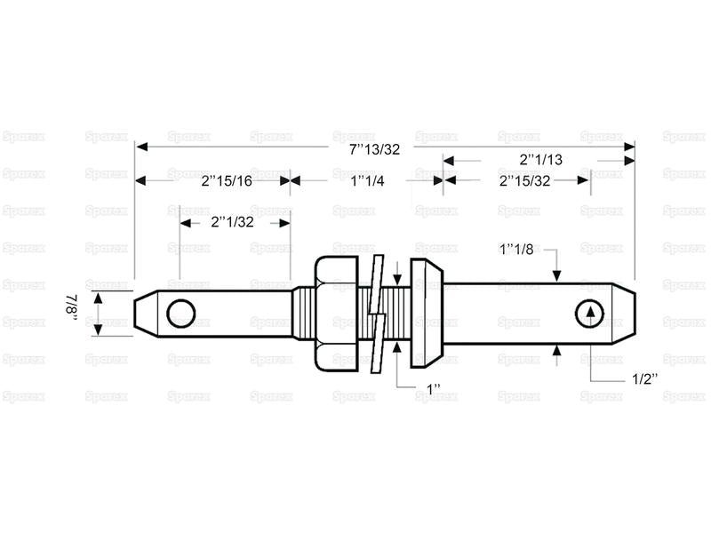 Lower link implement pin dual 22 - 28x191mm, T 1x32mm Thread size 1/2