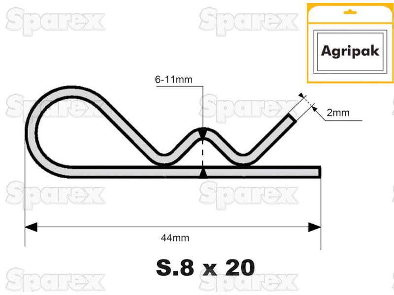 Grip Clip - Single Wound, Clip Ø2mm x 44mm - 20 Pack
