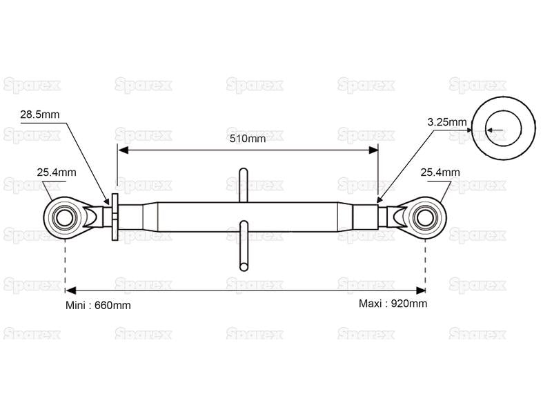 Top Link (Cat.2/2) Length: 660-920mm.