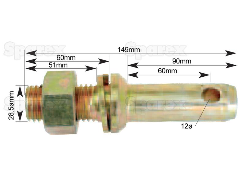 Lower link pin 28x149mm, T 1-1/8x51mm